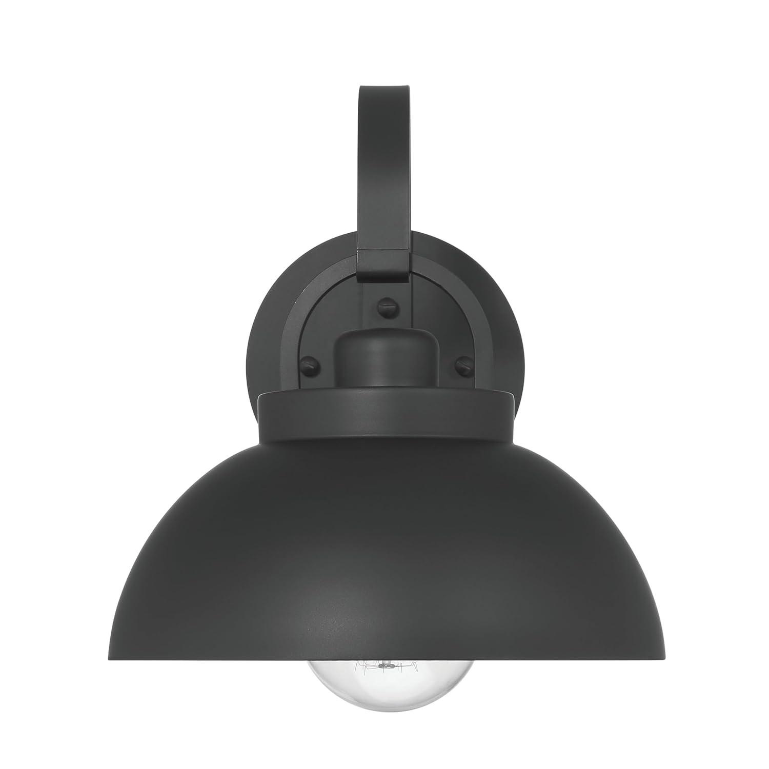 Robert Stevenson Lighting Easton Modern Farmhouse Metal Shade and Exposed Bulb Wall Mounted Outdoor Light Matte Black: ETL Listed, Steel Body