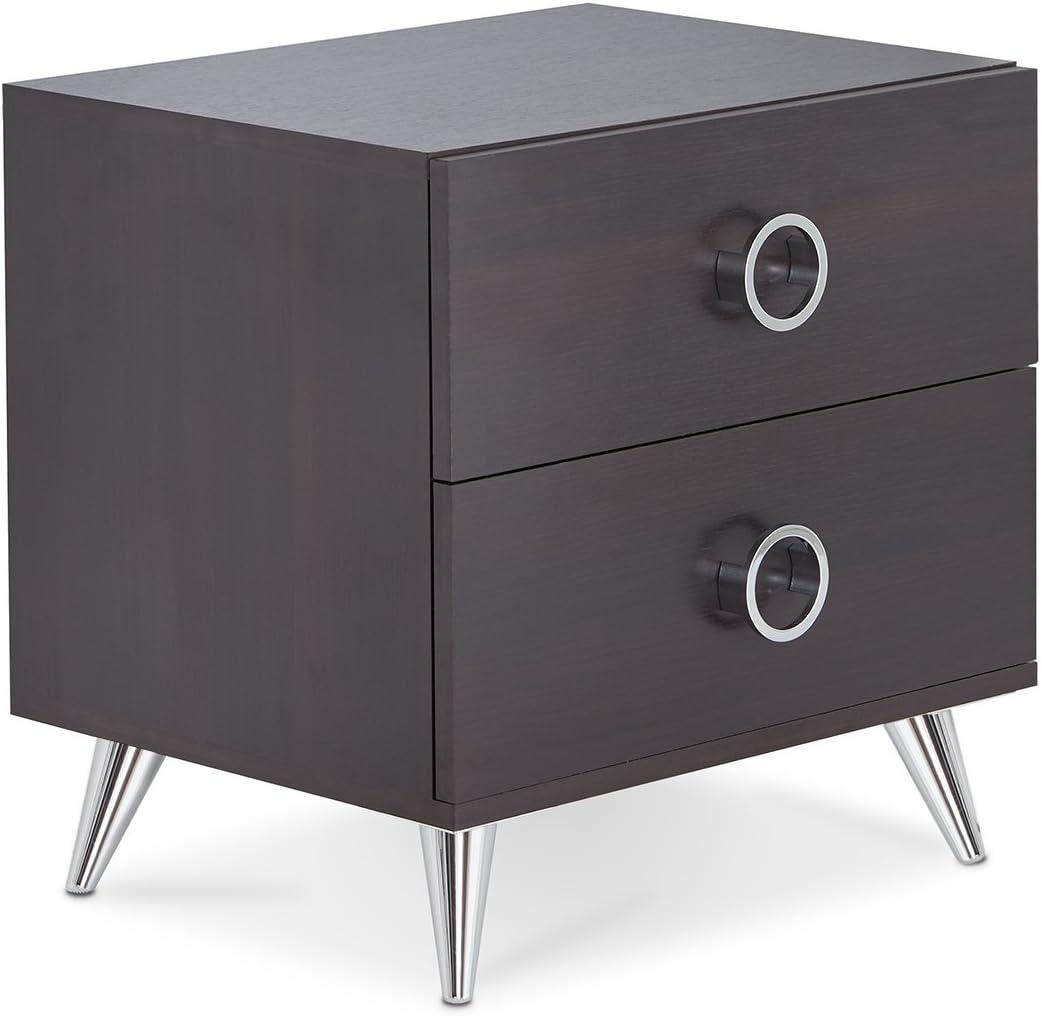 Elms Espresso 2-Drawer Nightstand with Chrome Accents