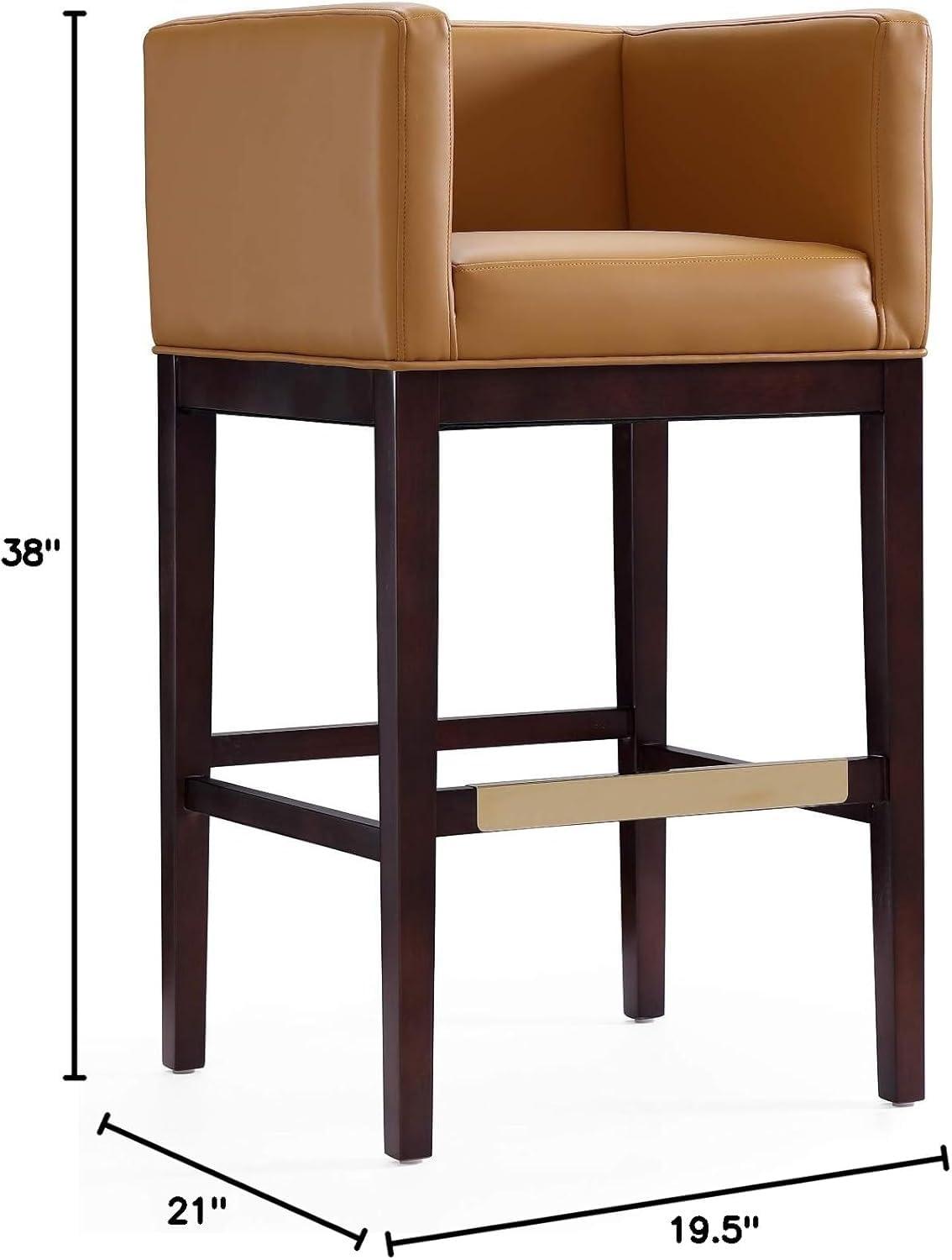 Kingsley Upholstered Beech Wood Barstool Camel - Manhattan Comfort: Mid-Century Modern, Low Back, Footrest