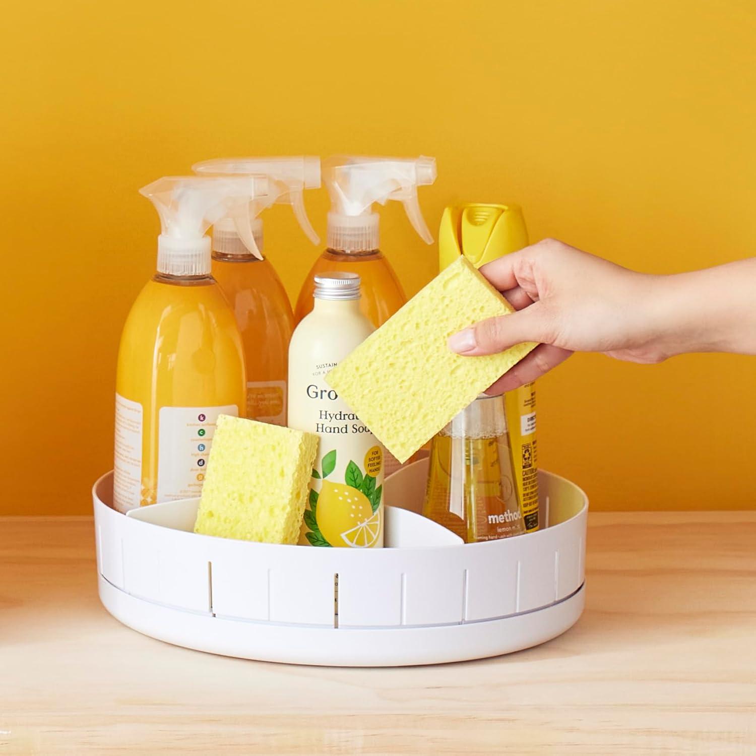 White Plastic Revolving Under Sink Turntable Organizer