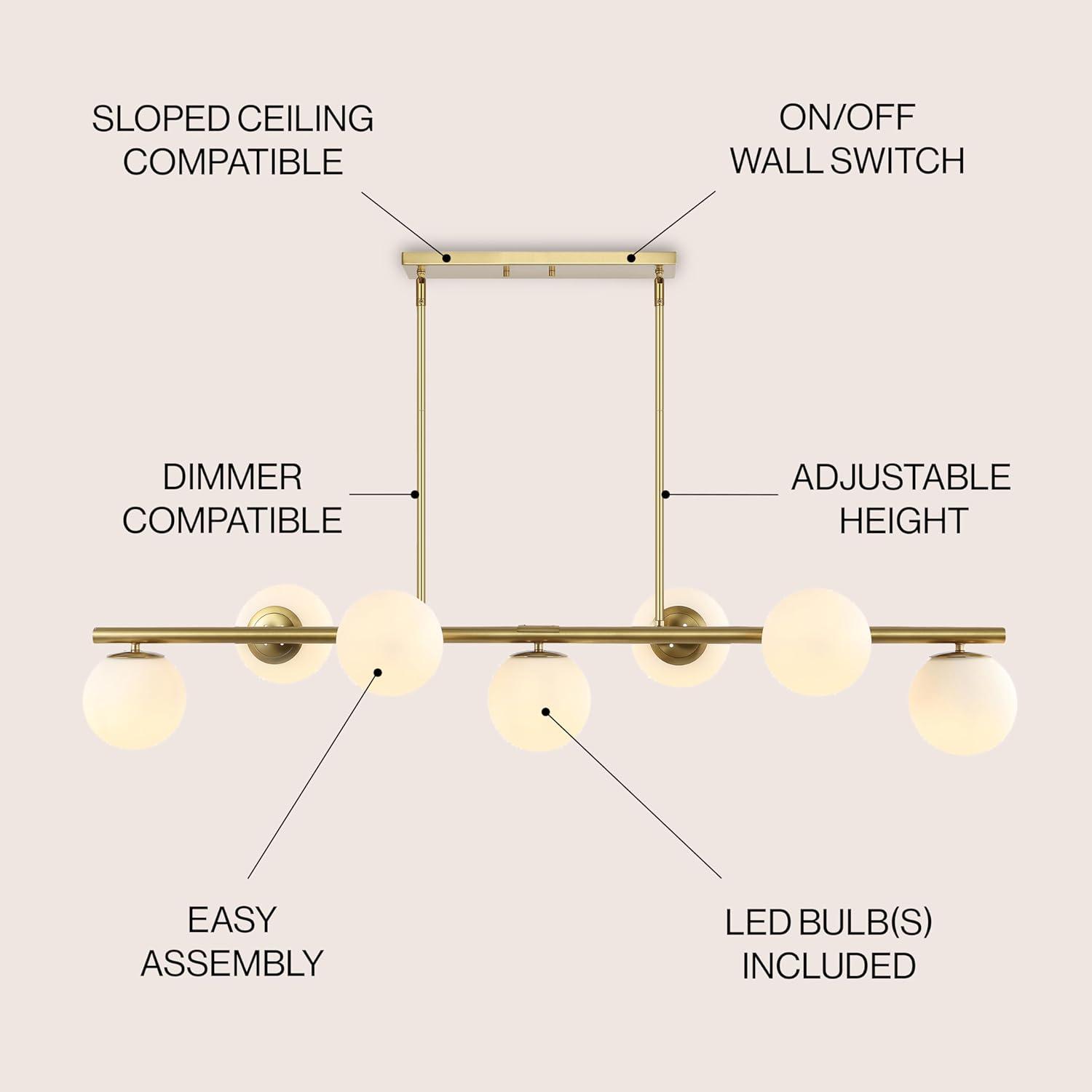 JONATHAN Y Luca Parisian 53" 7-Light Modern Glam Iron Globe Linear LED Pendant, Black/Clear