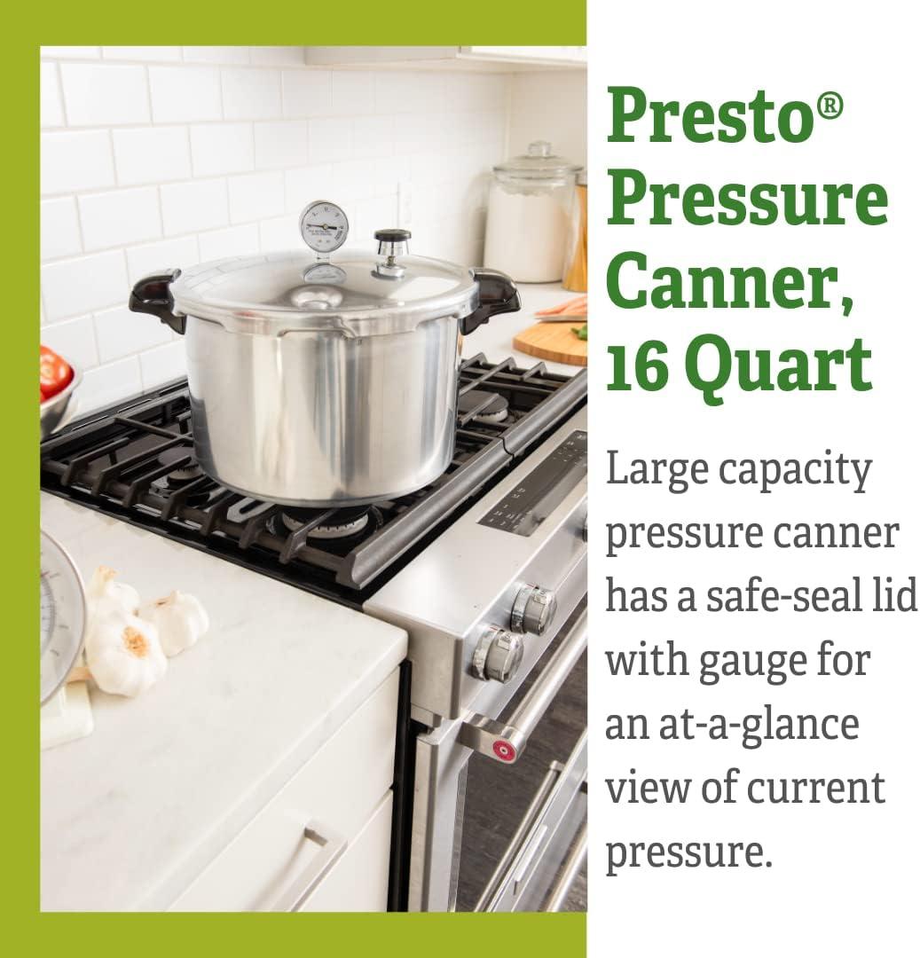 Presto Pressure Canner with Pressure Gage and Canning Rack, Heavy Gauge Aluminum, 16 Quart