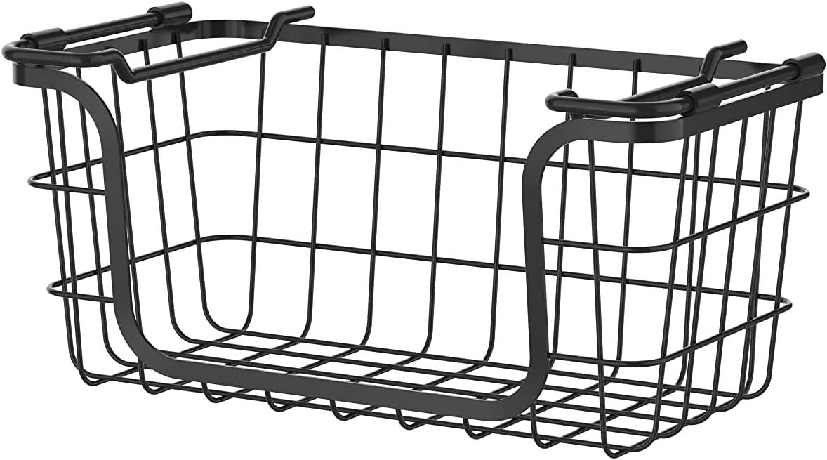 Oceanstar Stackable Metal Wire Storage Basket Set for Pantry, Countertop, Kitchen or Bathroom – Black, Set of 3