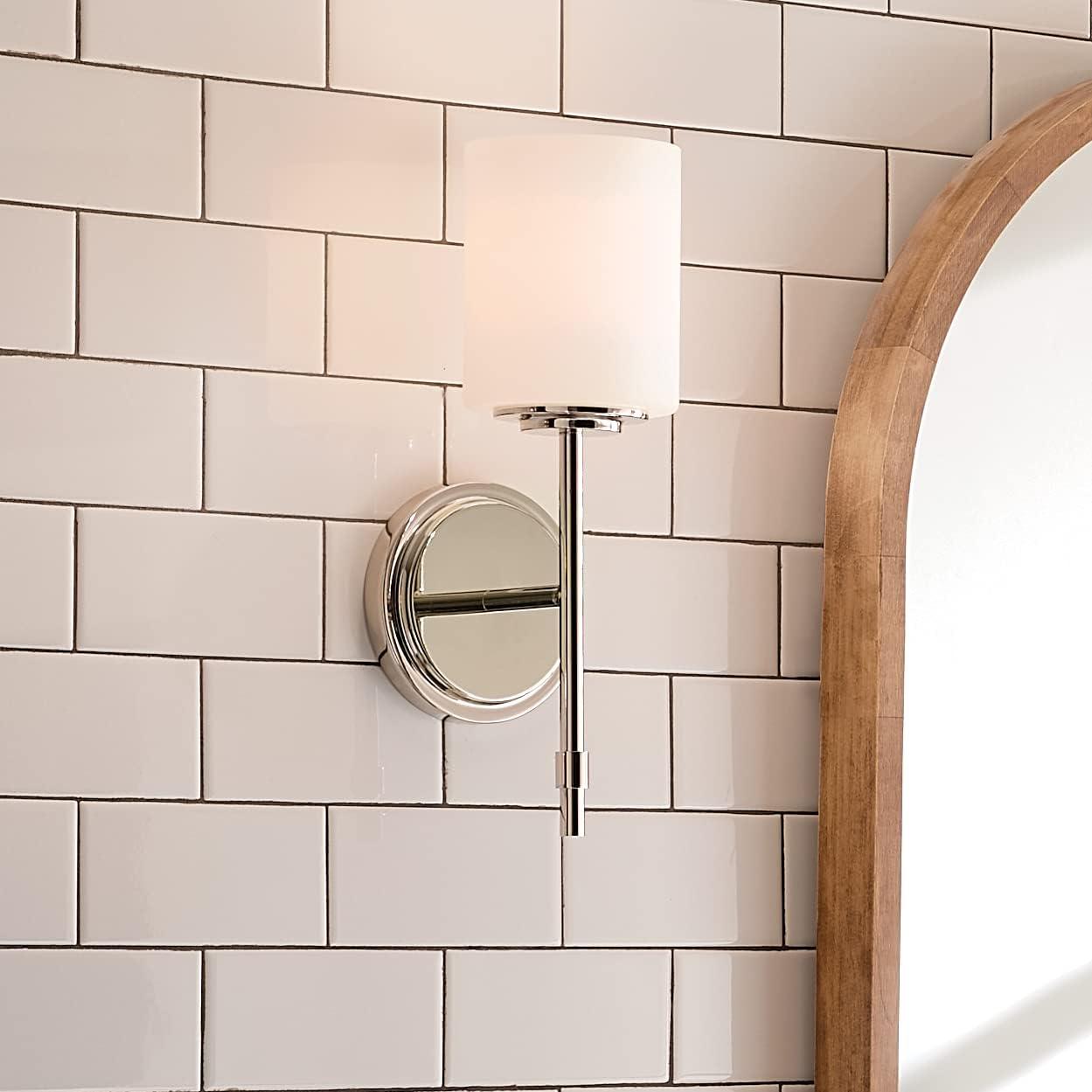 Polished Nickel Cylinder Wall Sconce with Opal Glass Shade