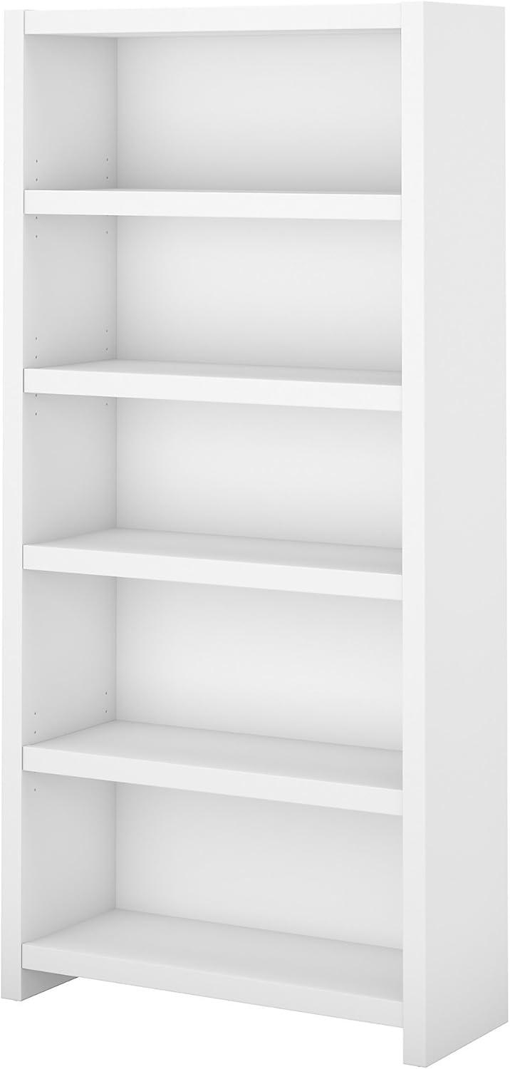 Contemporary Pure White Adjustable 5-Shelf Bookcase