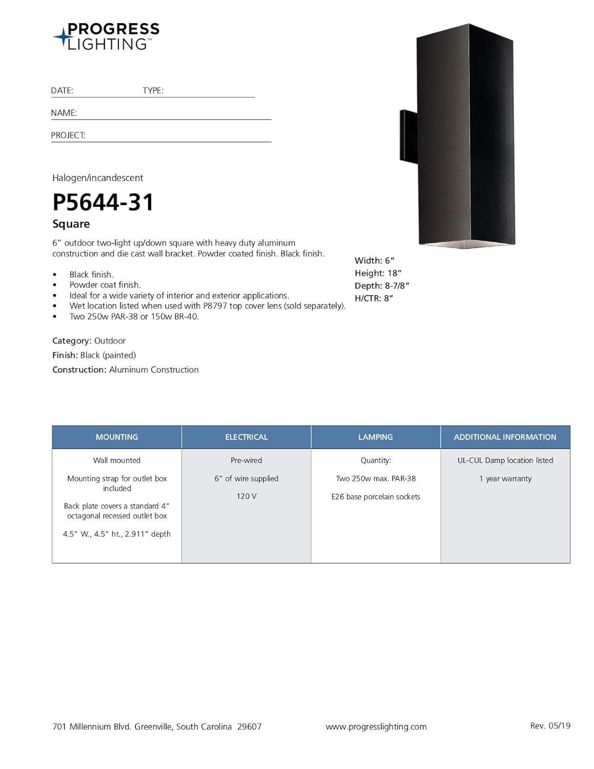 Progress Lighting, Verona, 2-Light Outdoor Wall Light, Antique Bronze, No Shade, Material: Porcelain, Finish Color: Black