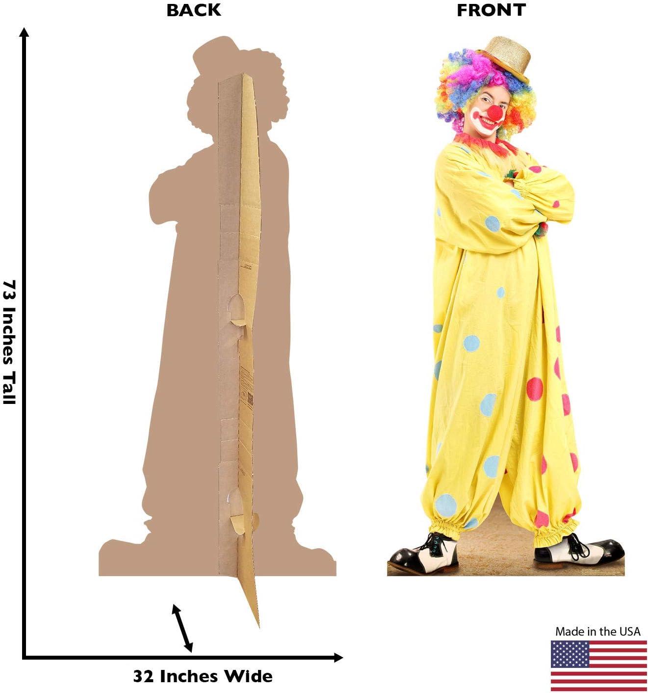 Life-Size Circus Clown 73" Yellow Polka Dot Cardboard Cutout