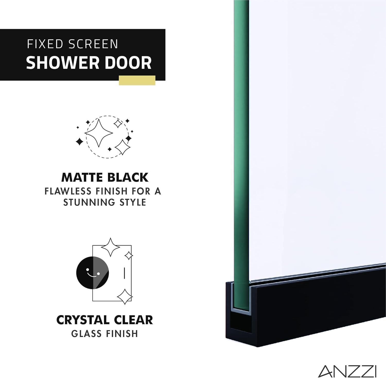 Veil Series 34” W x 74” H Frameless Glass Fixed Shower Screen Shower Door