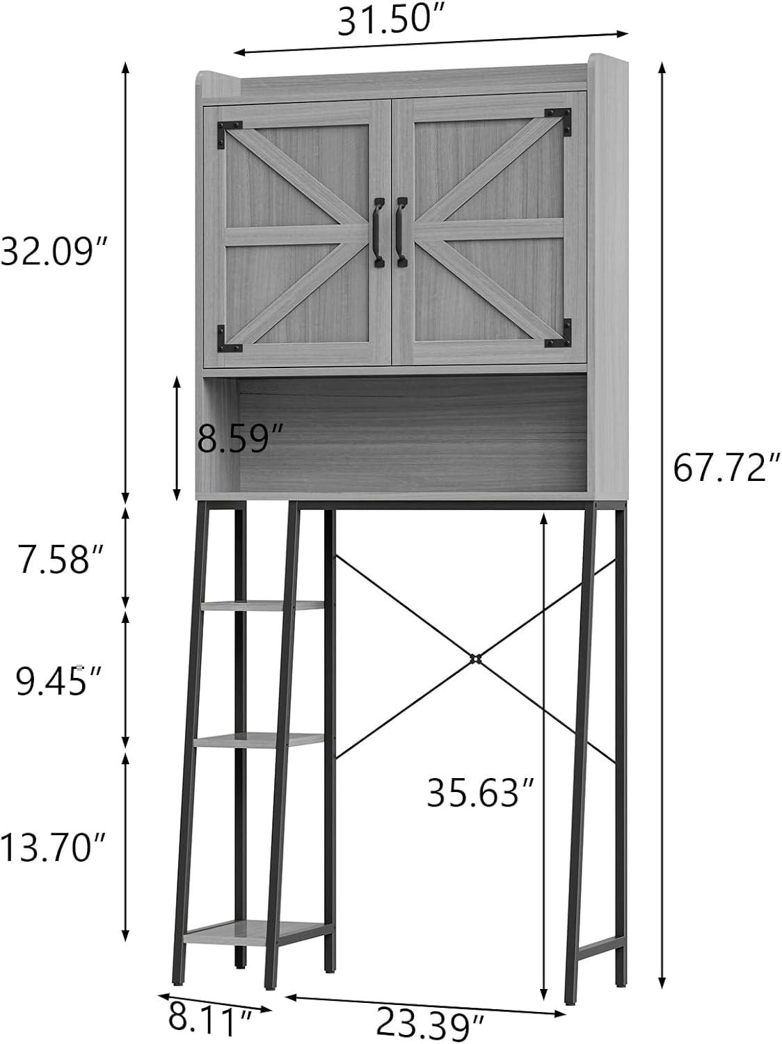 Gray Farmhouse Over-the-Toilet Storage Cabinet with Barn Doors