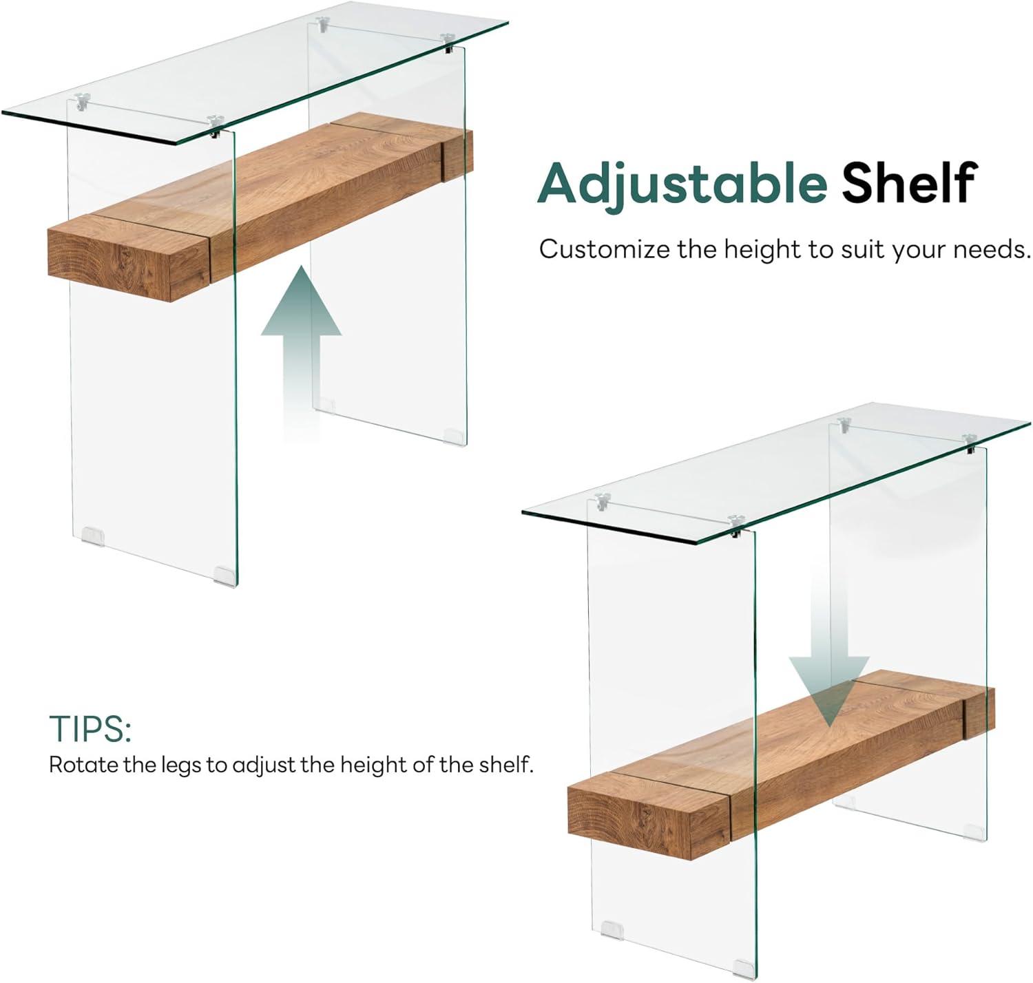 Ivinta Narrow Glass Console Table with Storage Modern Sofa Table Entryway Table Glass Writing Desk Small Computer Desk TV Table Buffet Table Modern Accent Table for Small Space Living Room Hallway