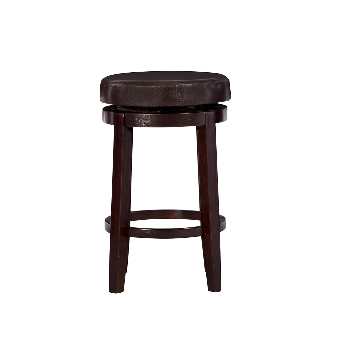 Linon Maya Faux Leather Swivel Backless Counter Height Barstool Brown: Upholstered, Wood Legs, 225 lbs Capacity