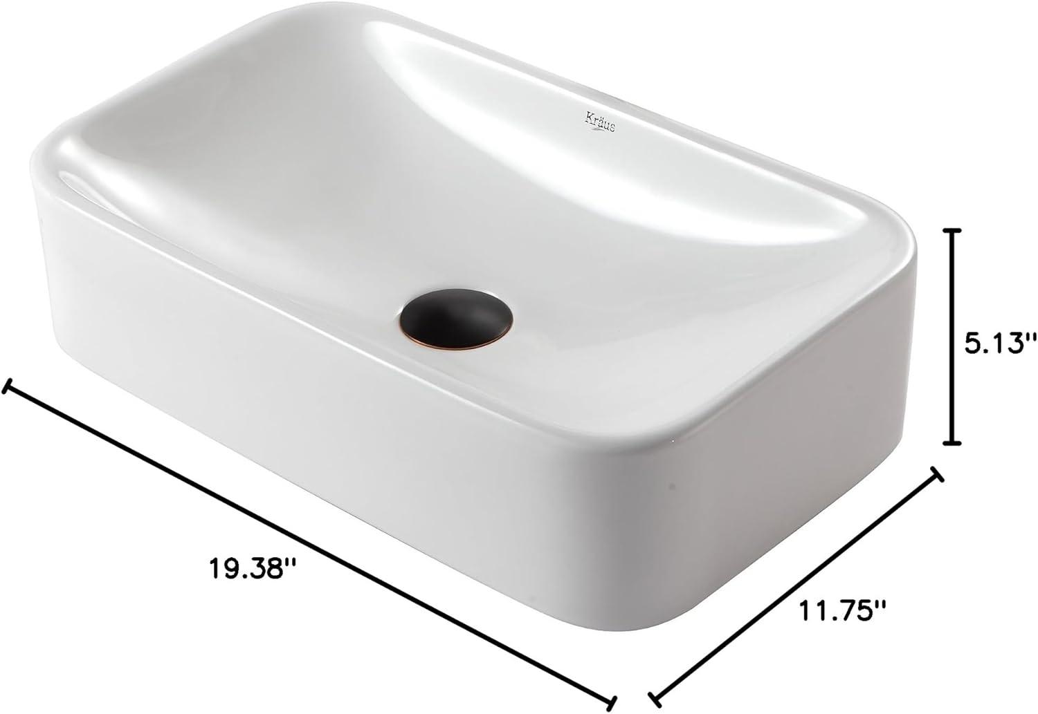 White Ceramic Rectangular Vessel Sink with Oil Rubbed Bronze Drain