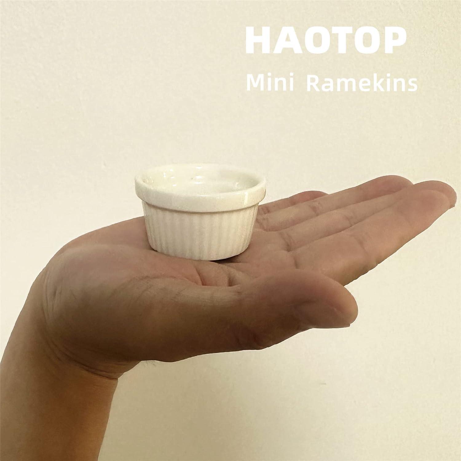 HAOTOP Mini Ramekins 1 oz 30 ml Porcelain Souffle Dish, Small Dipping Sauce, Dessert Cups Set, Oven Safe, Set of 6