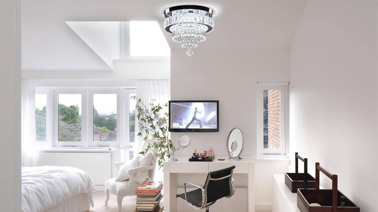 House of Hampton® House of Hampton® 11.8" Crystal Chandeliers Modern Crystal Ceiling Light LED Chandeliers Semi Flush Mount Chandelier Light for Bedrooms Dining Living Room Hallway (6500K Cool White Light)