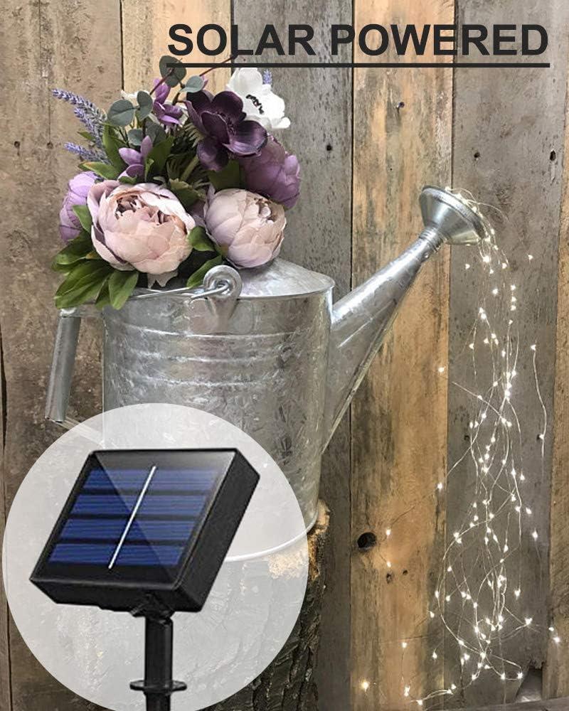 Soltuus Solar Fairy Lights Outdoor White, Multi Strand 180 LEDs Watering Can String Light, Waterproof Solar Powered Waterfall Lights, Cool White Firefly Bunch Lights