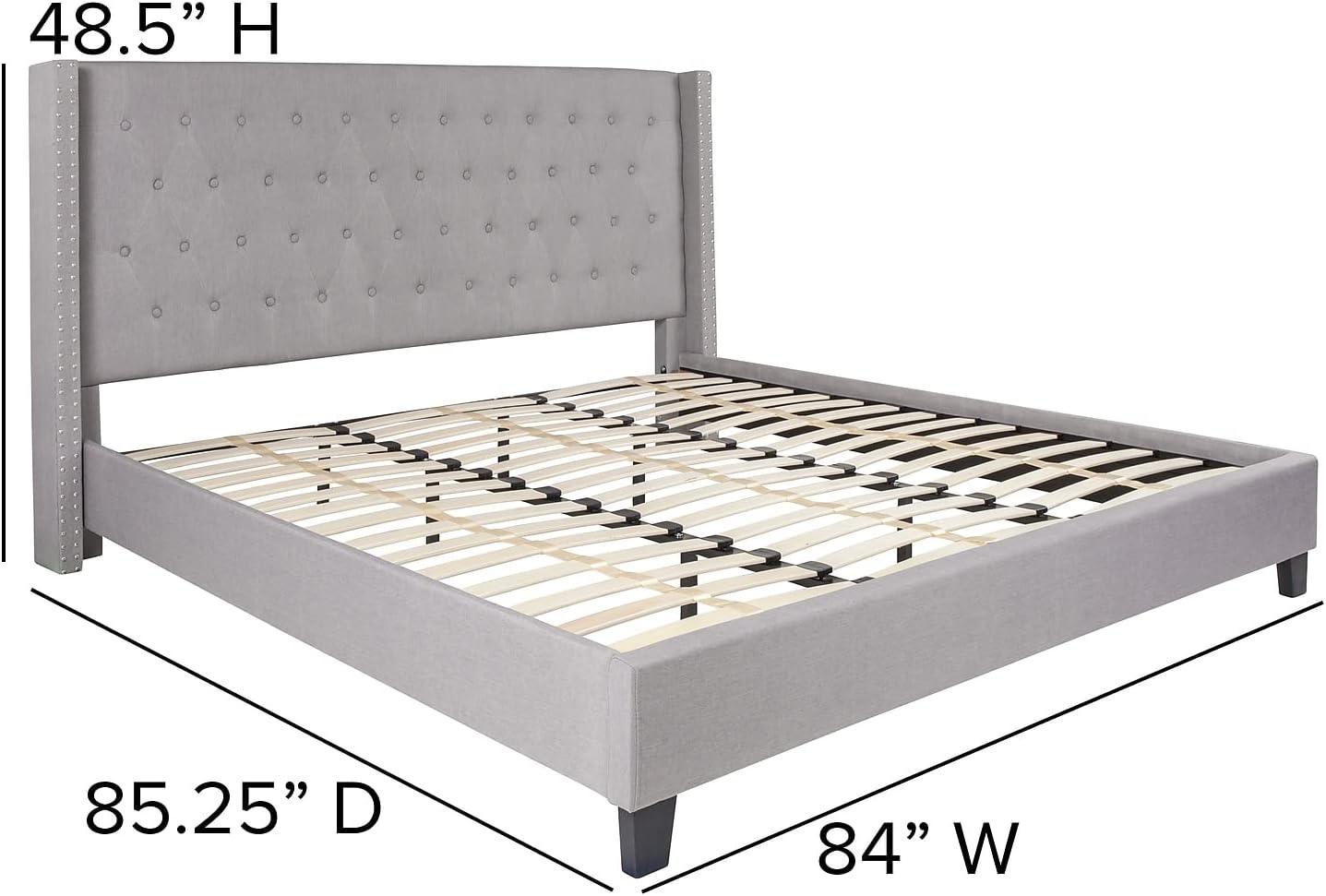 Riverdale Light Gray Tufted King Platform Bed with Nailhead Trim