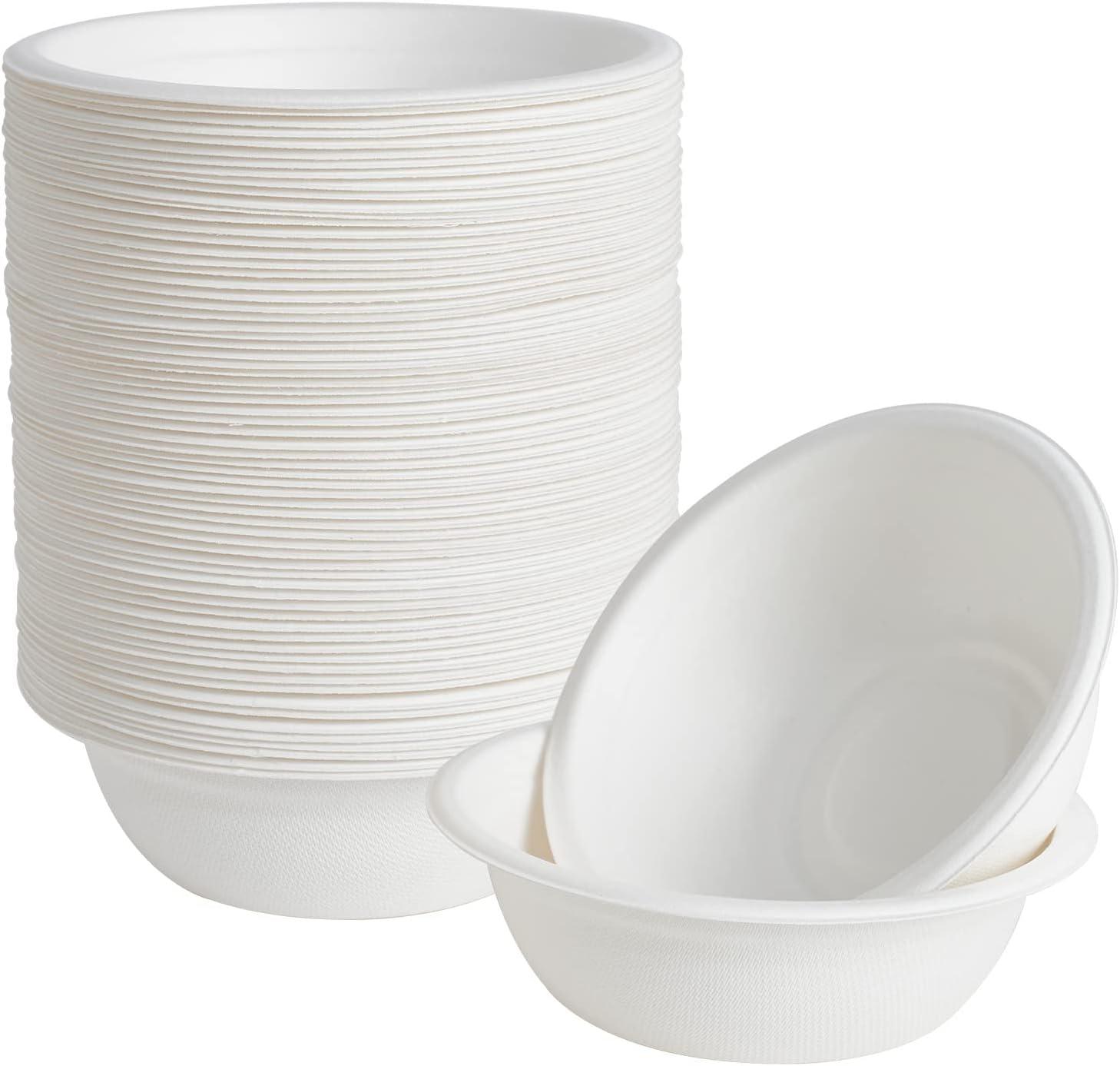 ECOLipak 150 Pack 12 oz Paper Bowls, Disposable Compostable Bowls Heavy-Duty, Biodegradable Soup Bowls Made of Natural Bagasse, Eco-Friendly Sugarcane Bowls for Salad, Dessert, Milk, Cereals