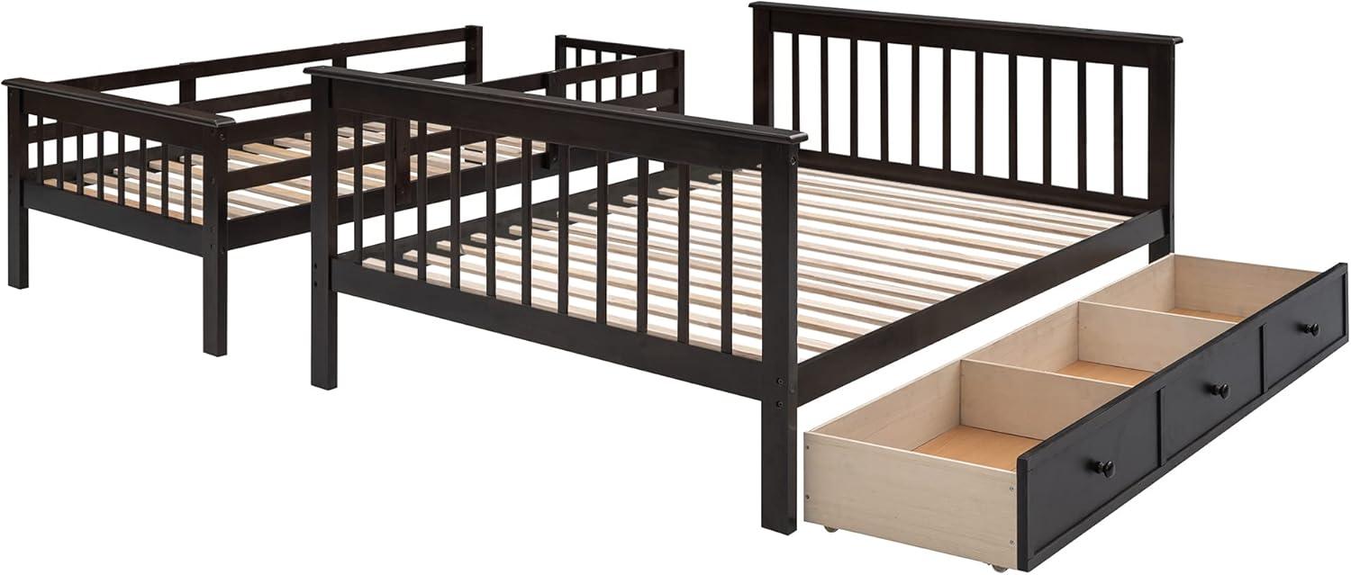 Twin Over Full Bunk Bed Frame With Storage Drawers, Shelves, Guardrails and Stairs for Kids, Teens and Adults - Espresso