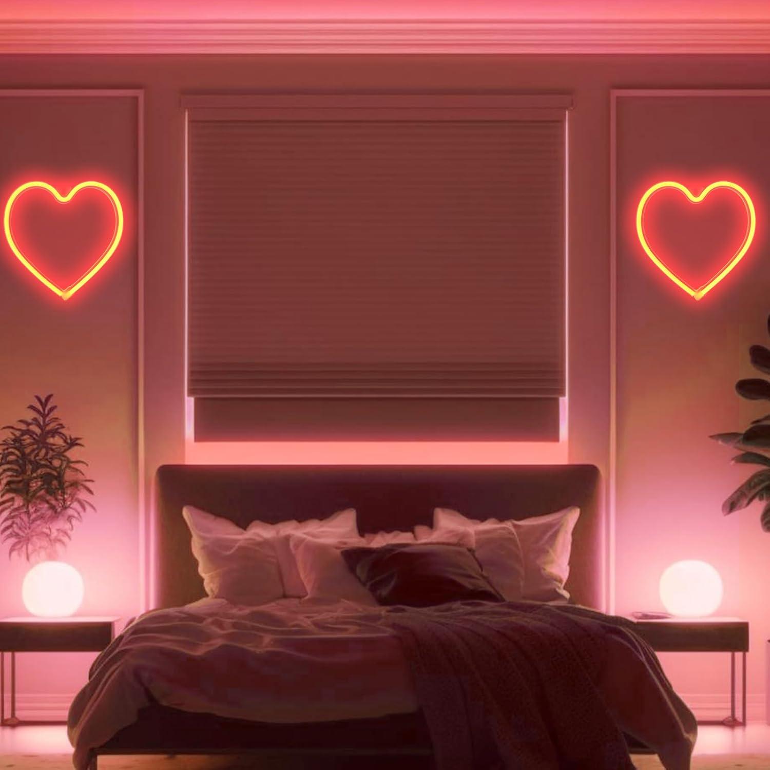 Neon Signs for Wall Decor Love and Heart Pink Neon Lights Signs Powered by USB/Batteries, Acrylic Neon Lights for Girls Kids Bedroom, Wedding, Bar, Christmas Gift, Decoration