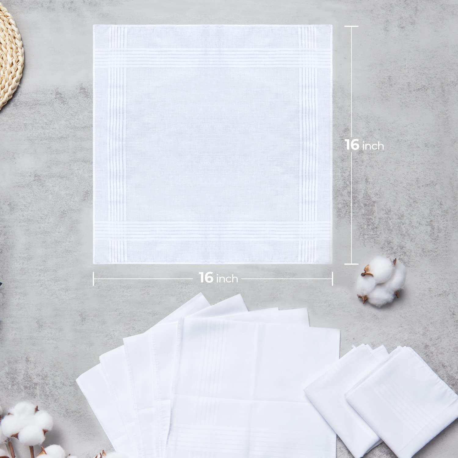 Men's White 100% Cotton Soft Finish Handkerchiefs Pocket Square Hankies