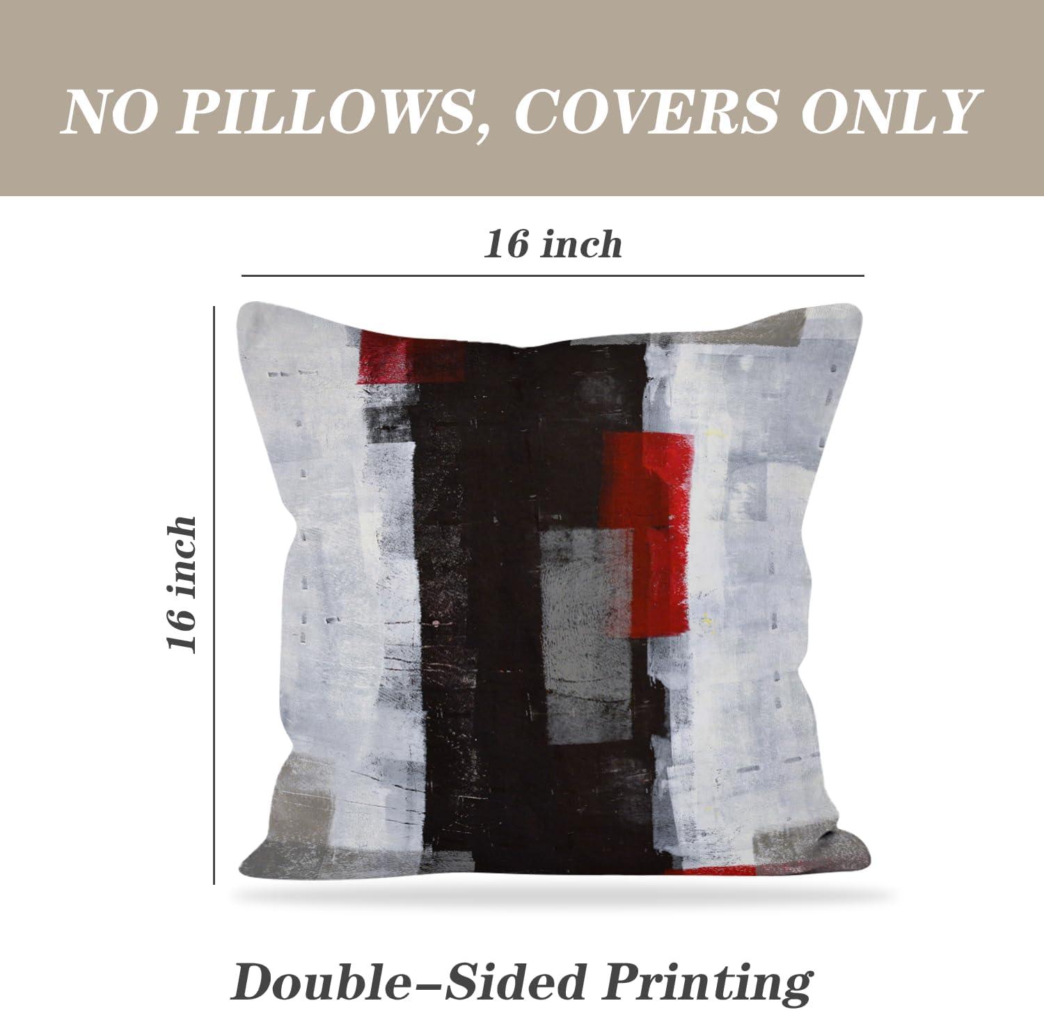 Red and Grey Pillow Cover, Modern Black White Decorative Throw Pillow Cushion Cover for Bedroom Sofa Living Room 16 x 16 Inch Set of 2