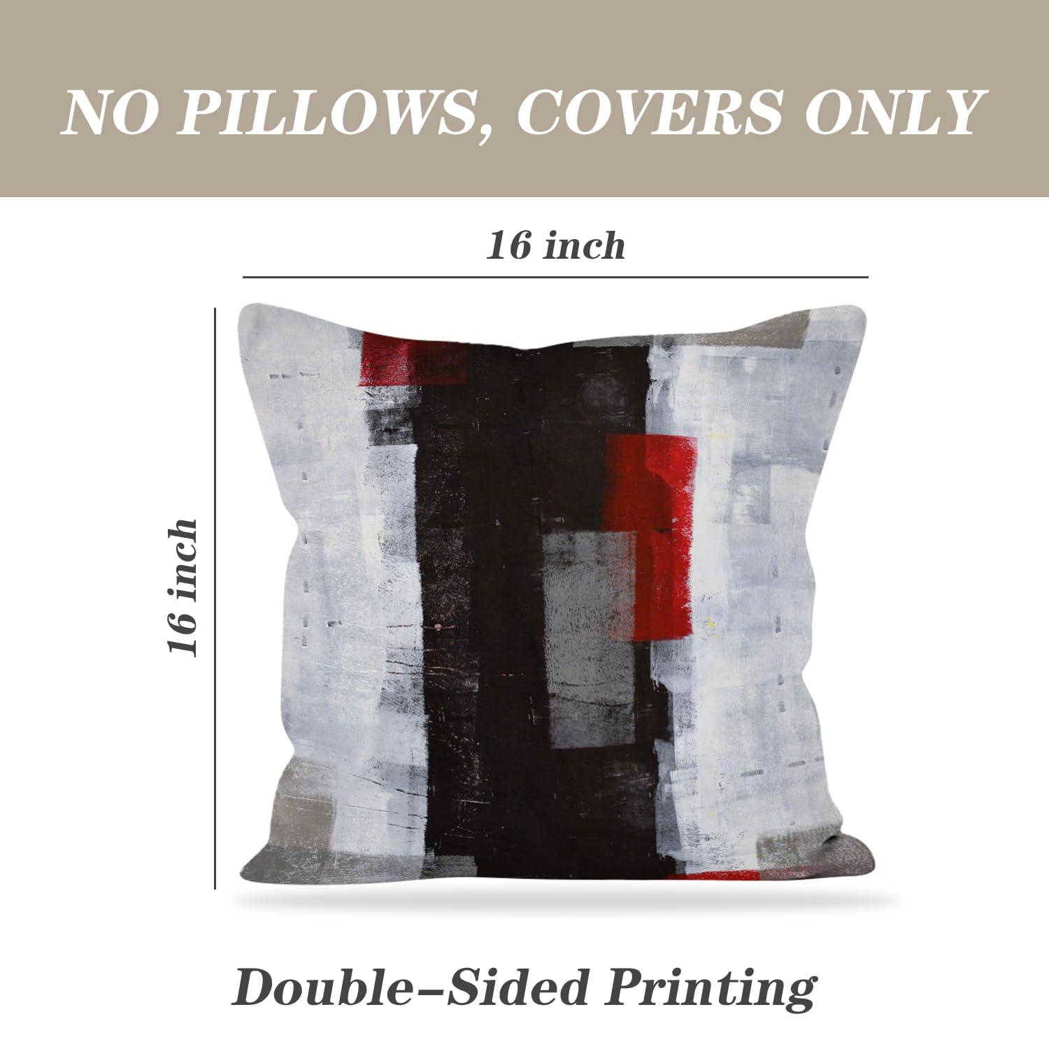 Modern Red and Grey Cotton Polyester 16" Pillow Cover Set