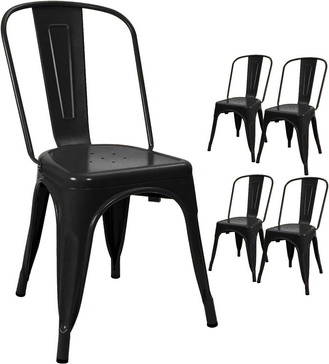 LSSBOUGHT Patio Dining Chairs Set of 4 Metal Chairs Indoor Outdoor Chairs Stackable Chairs for Kitchen, Dining Room, Bistro and Cafe (Black)