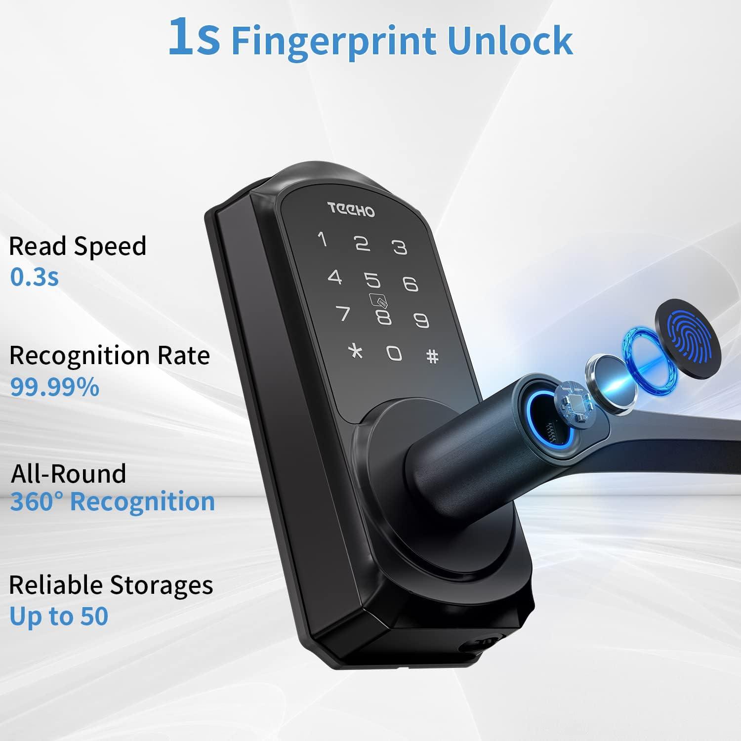 TEEHO TE009 Keyless Entry, Bluetooth APP Waterproof Smart 6-in-1 Fingerprint Lock with Handle