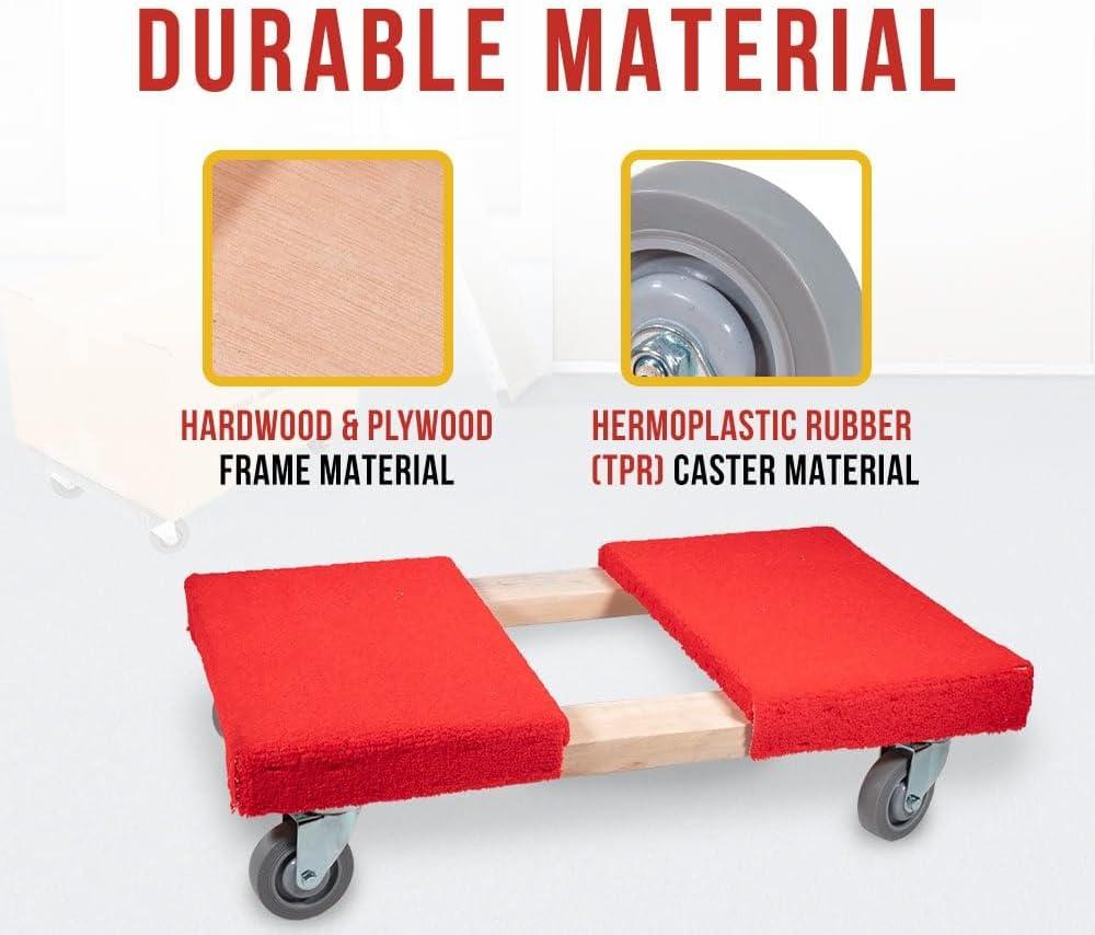 19" x 32" Carpeted Furniture Dolly 4 Wheels 1000 lbs. - Hardwood and Plywood Piano Moving Office Dolly with 3.5" x 4" Swivel Casters Mover