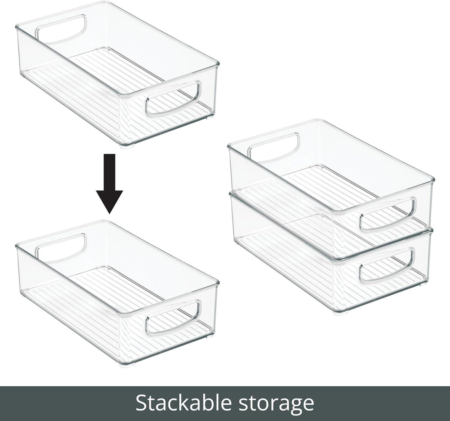 mDesign Small Plastic Office Storage Container Bins w/Handles for Organization in Filing Cabinet, Closet Shelf, Desk Drawers, Organizer for Notes, Pens, Pencils - Ligne Collection, 4 Pack - Clear