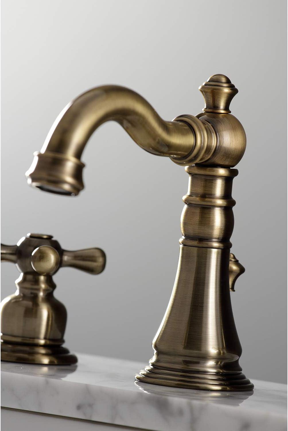 Kingston Brass American Classic Two-Handle 3-Hole Deck Mount Widespread Bathroom Faucet with Pop-Up Drain