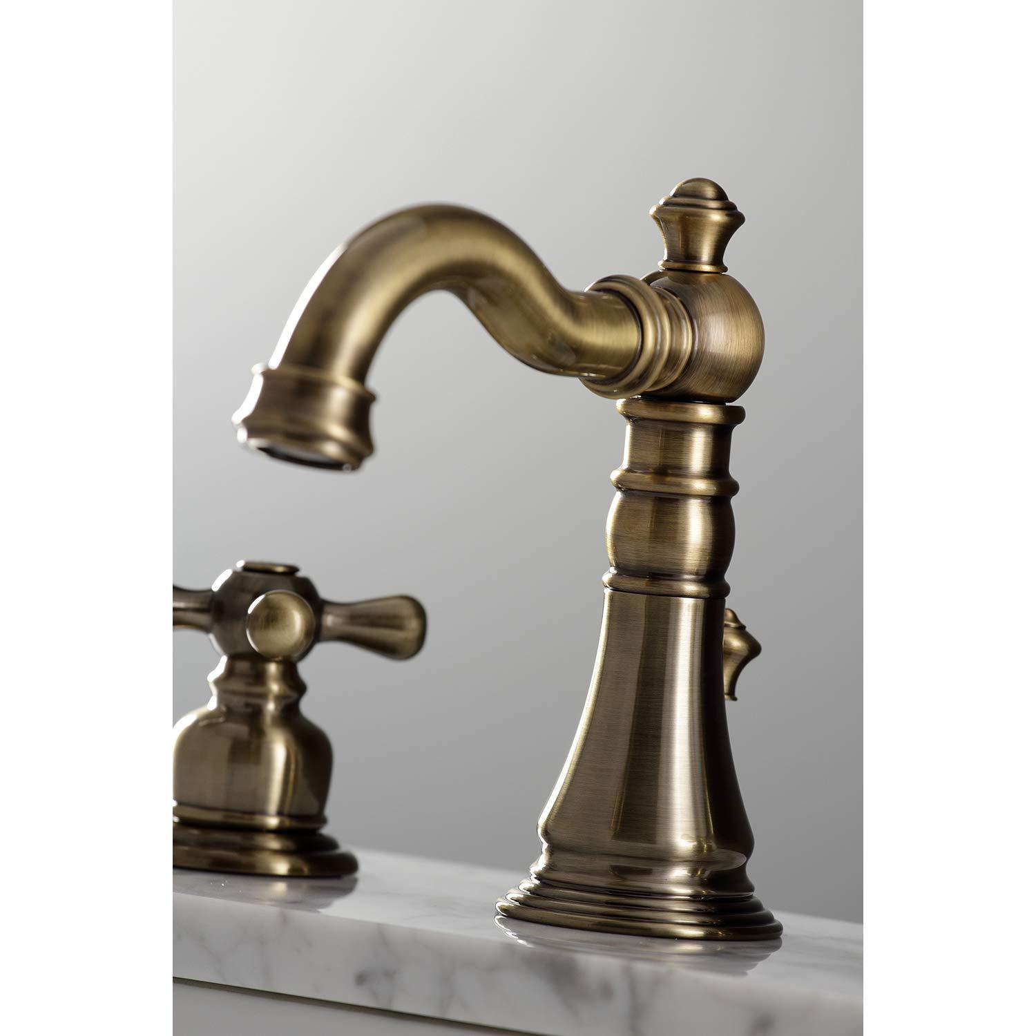 Kingston Brass American Classic Two-Handle 3-Hole Deck Mount Widespread Bathroom Faucet with Pop-Up Drain