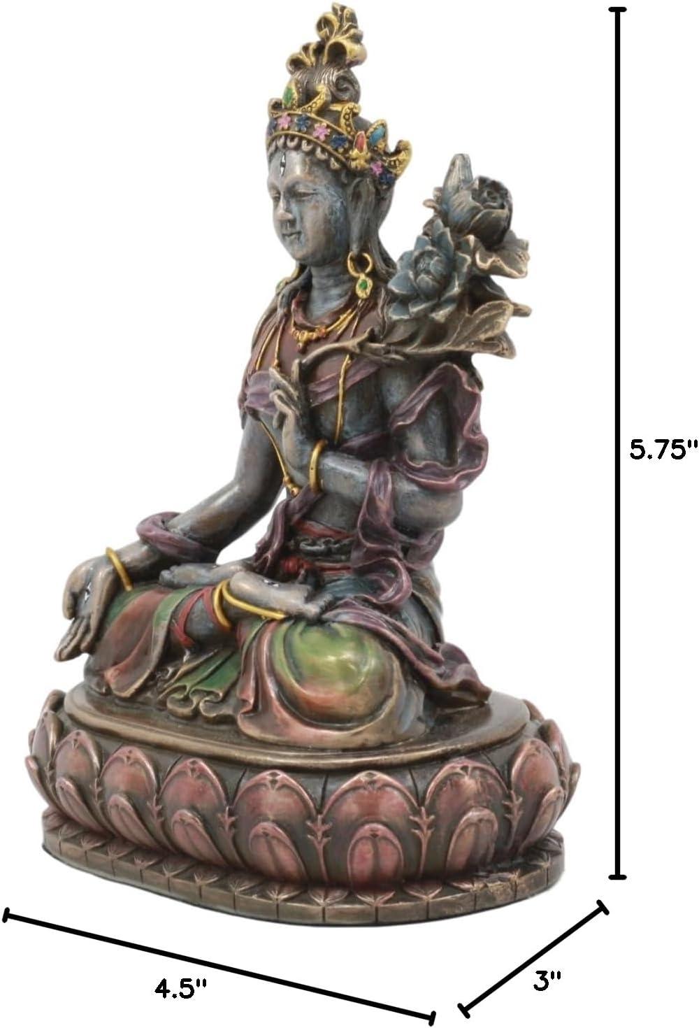Ebros Bodhisattva White Tara Statue Goddess of Compassion and Healing Meditating On Lotus Seat Throne Buddha Sculpture Eastern Enlightenment Buddhism Figurine