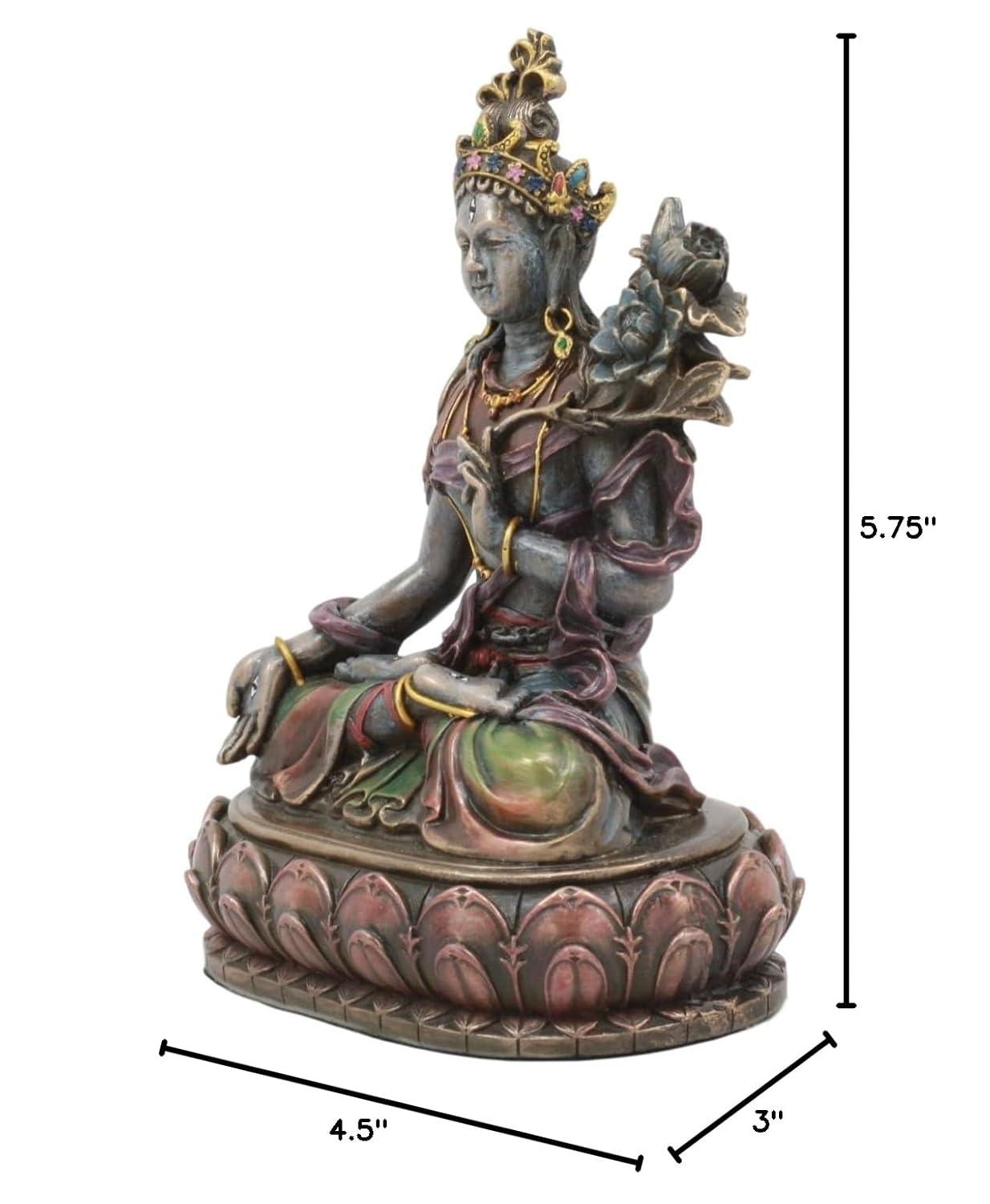 Ebros Bodhisattva White Tara Statue Goddess of Compassion and Healing Meditating On Lotus Seat Throne Buddha Sculpture Eastern Enlightenment Buddhism Figurine