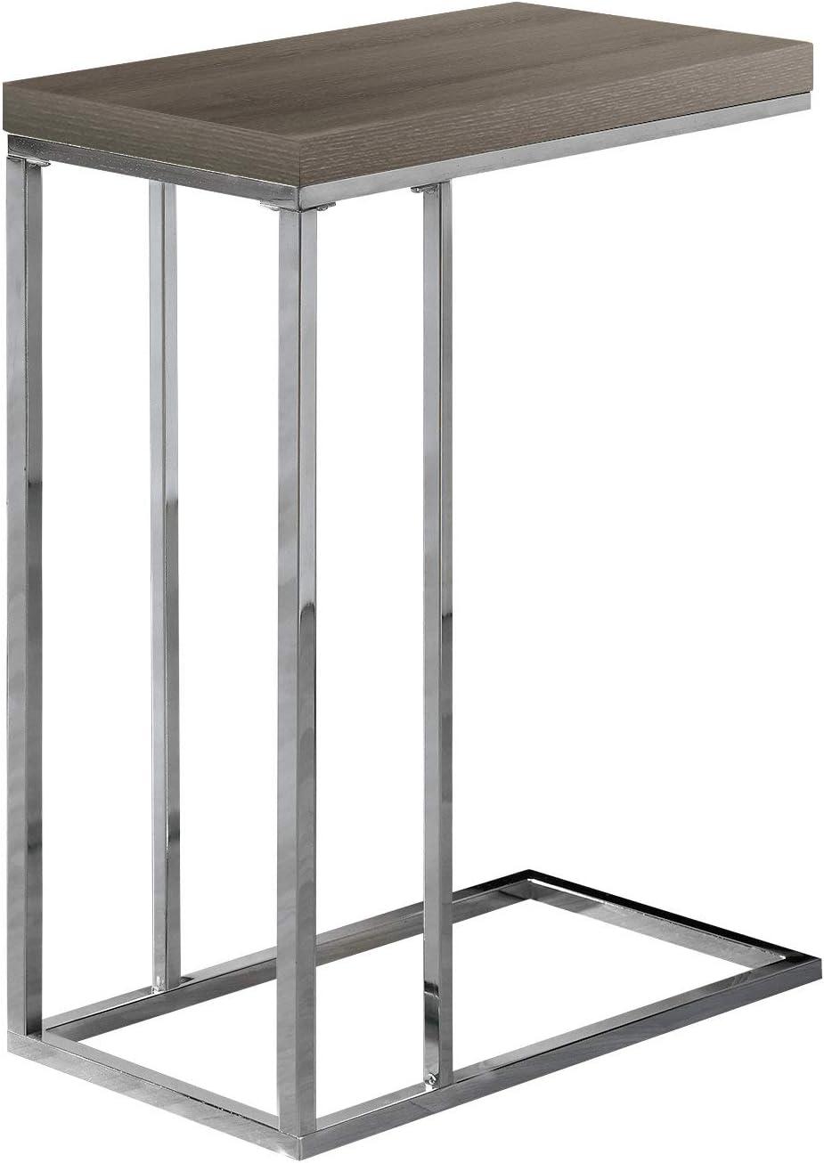 Contemporary Dark Taupe Wood and Chrome Metal C-Shaped Side Table with Storage