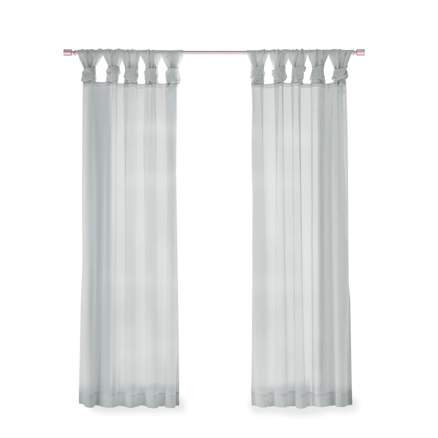 Madison Park Ceres Adult Twisted Tab Voile Sheer Curtain Panel Pair Light Grey 50x63 - Indoor Living Room