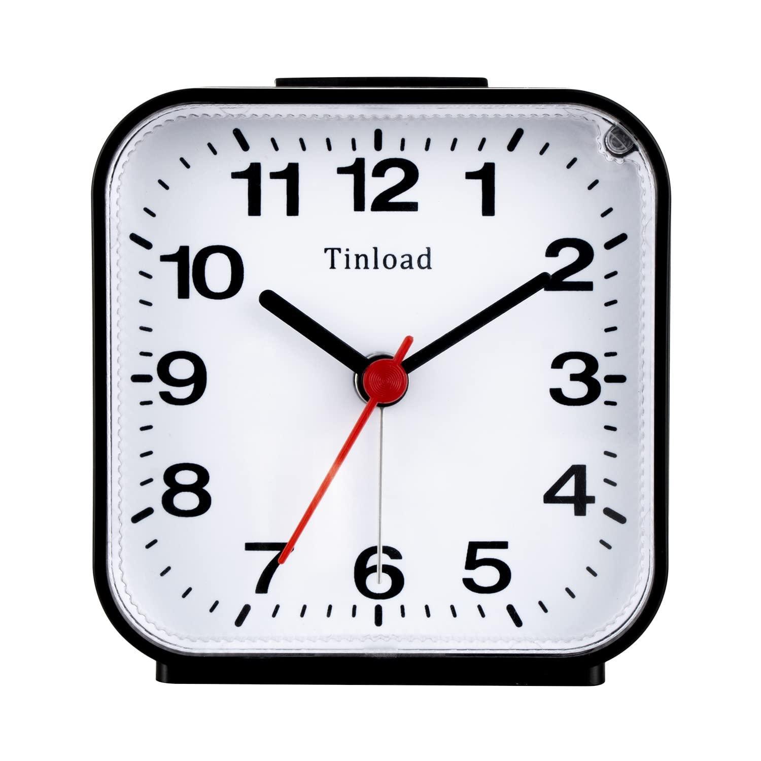 Small Battery Operated Analog Alarm Clock Silent Non Ticking, Ascending Beep Sounds, Snooze,Light Functions, Easy Set(Black)
