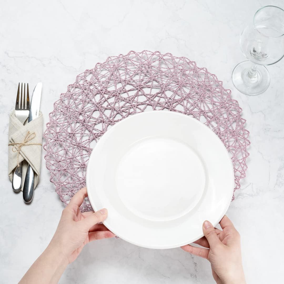 Efavormart 6 Pack Blush Woven Fiber Disposable Placemats, Round Table Mats 15"