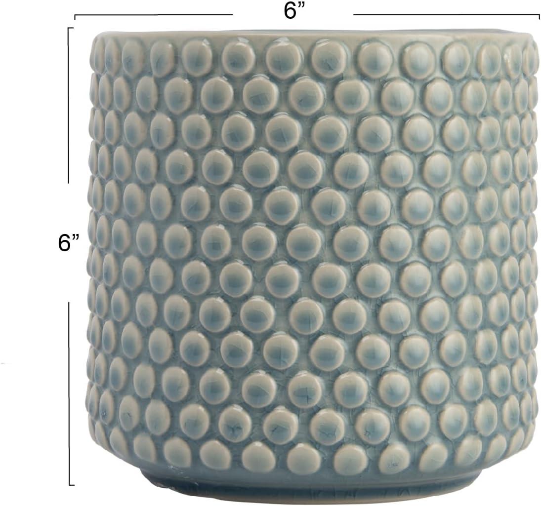 Bloomingville Round Stoneware Planter Pot with Polka Dots, Sky Blue