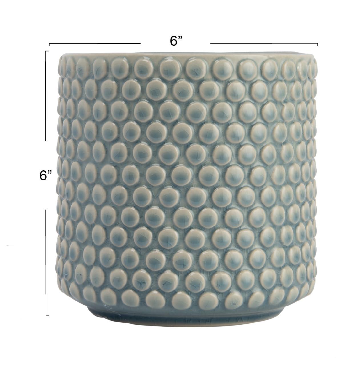Bloomingville Round Stoneware Planter Pot with Polka Dots, Sky Blue