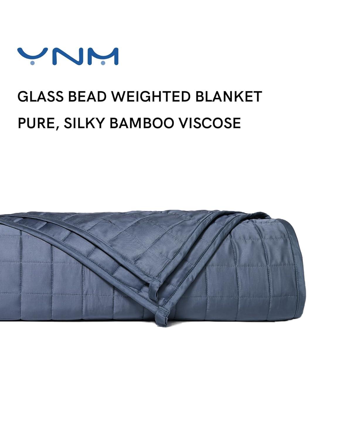 YnM Exclusive Weighted Blanket, Cooling & Cozy Velvet Dual-Sided, Smallest Compartments with Glass Beads, Ideal for One Person of 140lbs on Twin/Full Bed (48x72 Inches, 15 Pounds, Blue/Grey)