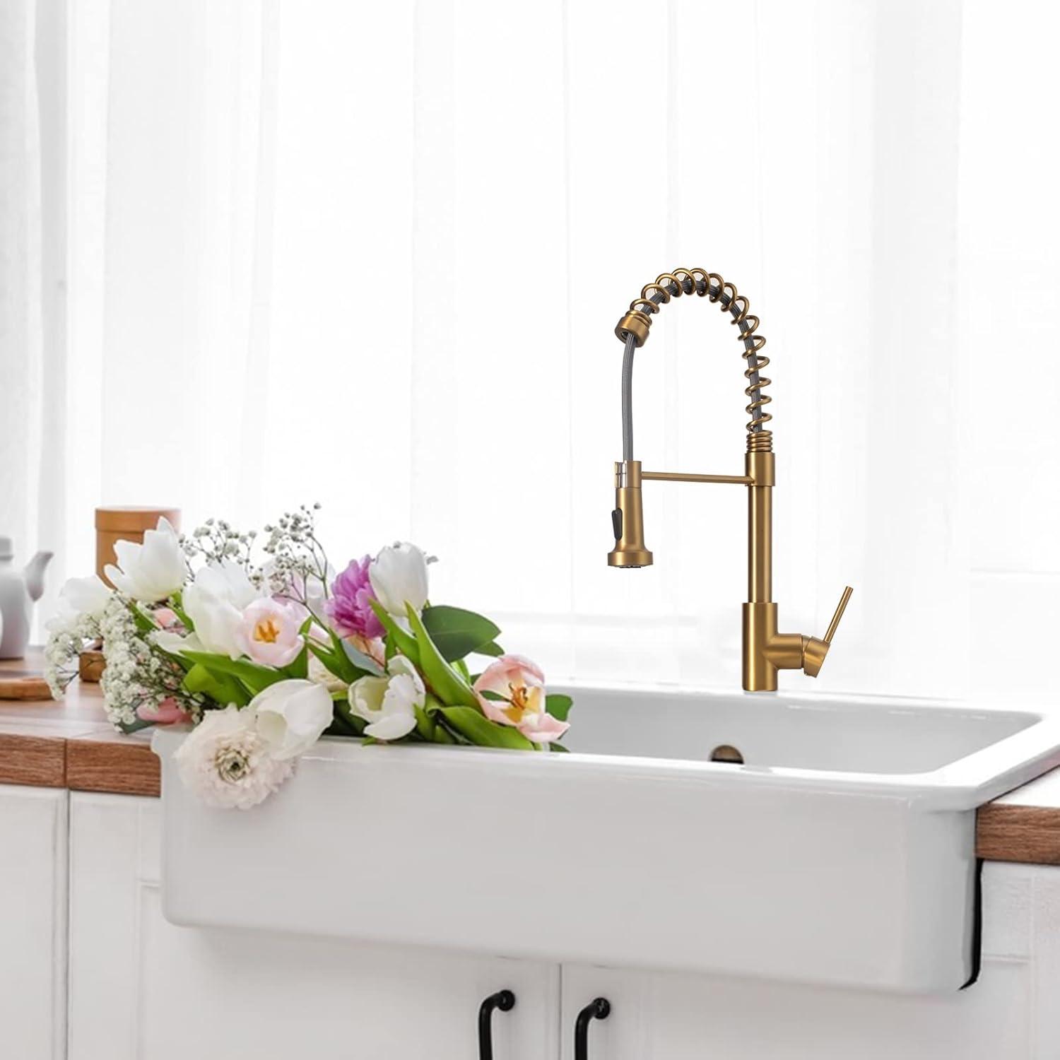 Brushed Brass Single Handle Pull Down Kitchen Faucet