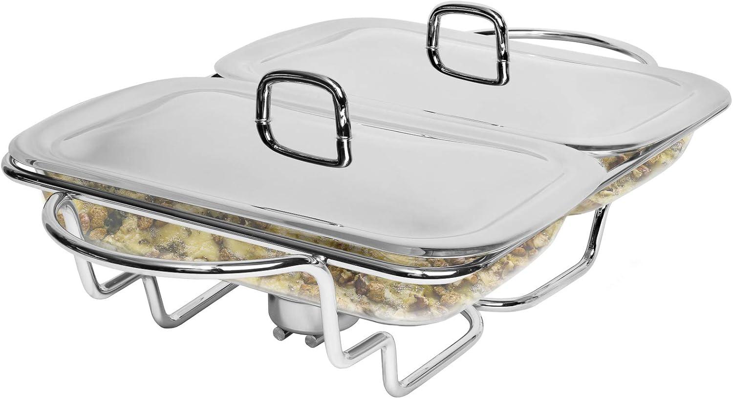 Stainless Steel 3-Quart Chafing Dish Buffet Set with Glass Tray