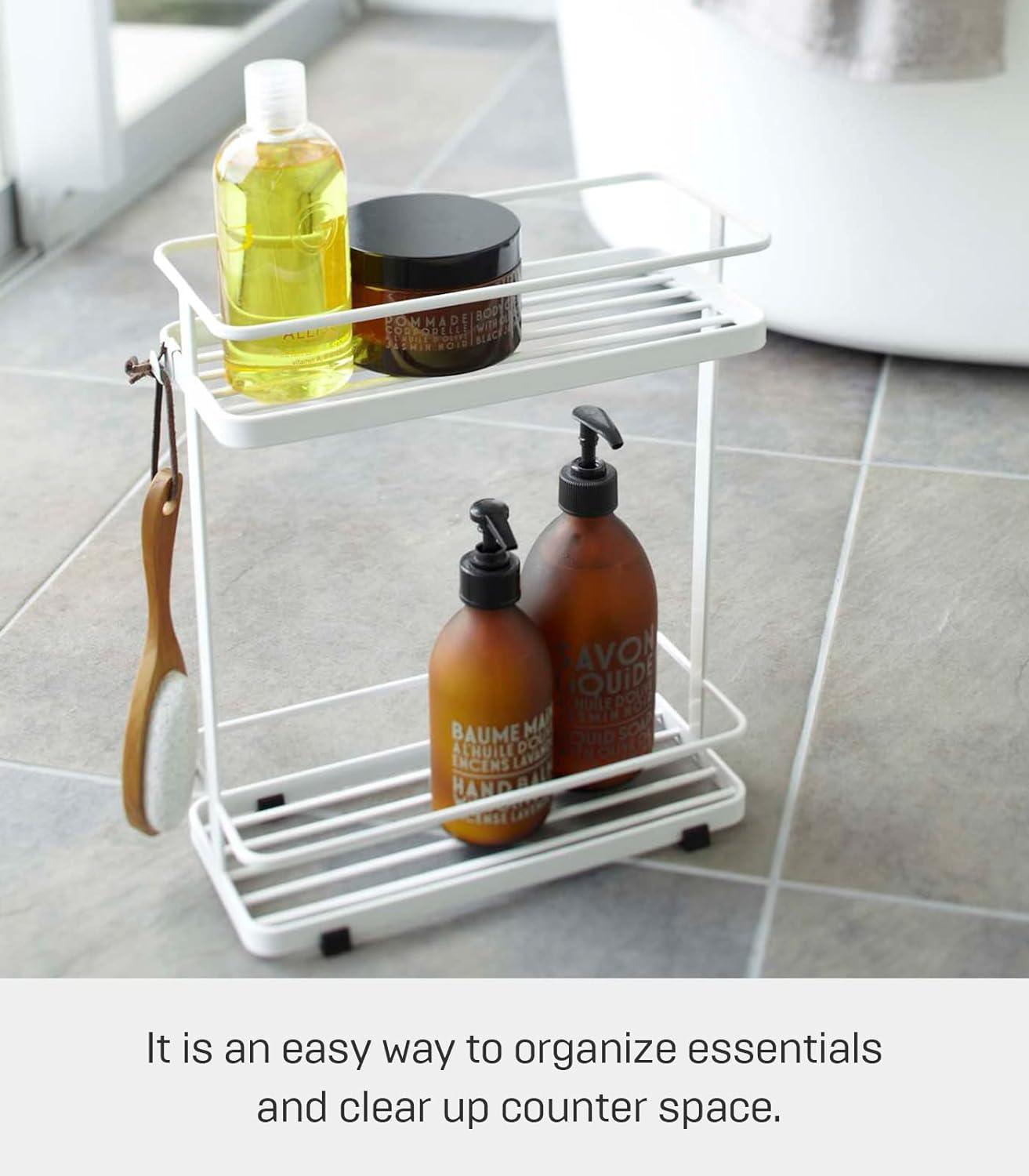 Freestanding White Metal Shower Caddy with Hooks