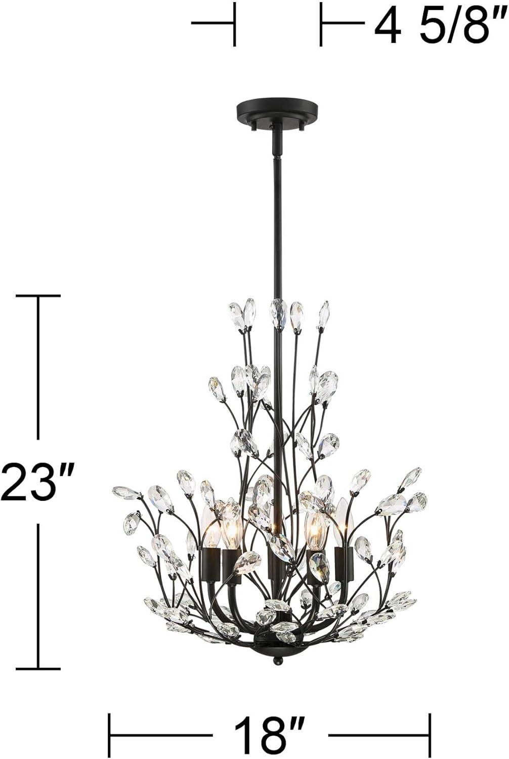 Regency Hill Aurine Matte Black Pendant Chandelier 18" Wide Modern Clear Crystal Glass Leaf 5-Light Fixture for Dining Room Foyer House Kitchen Island