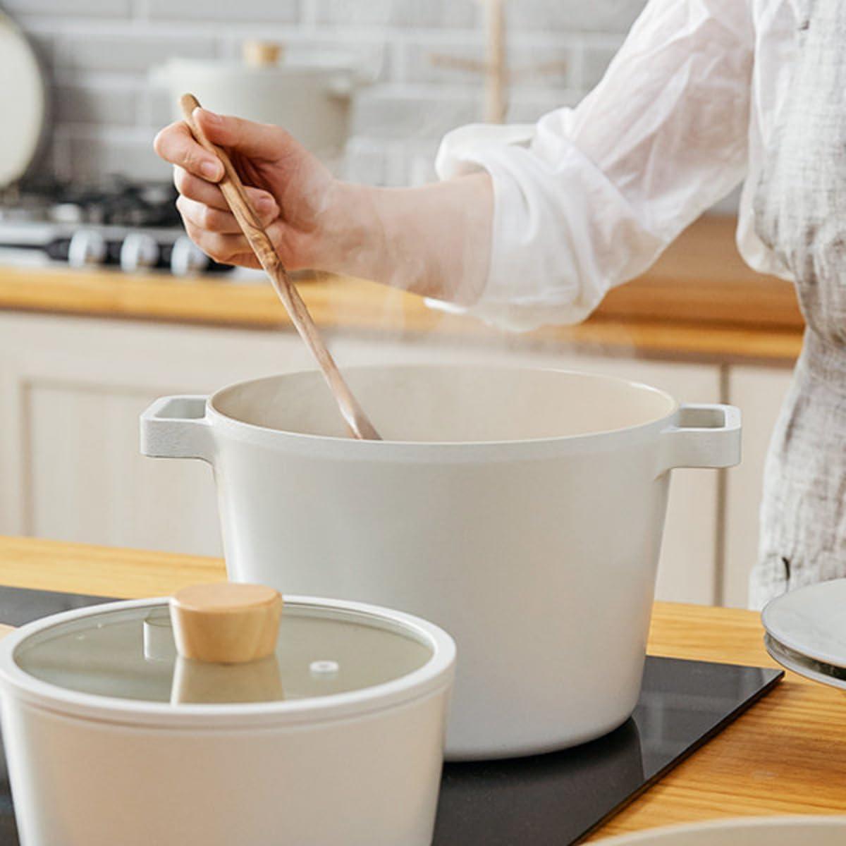 Fika 4.9qt Off-White Ceramic Stock Pot with Glass Lid