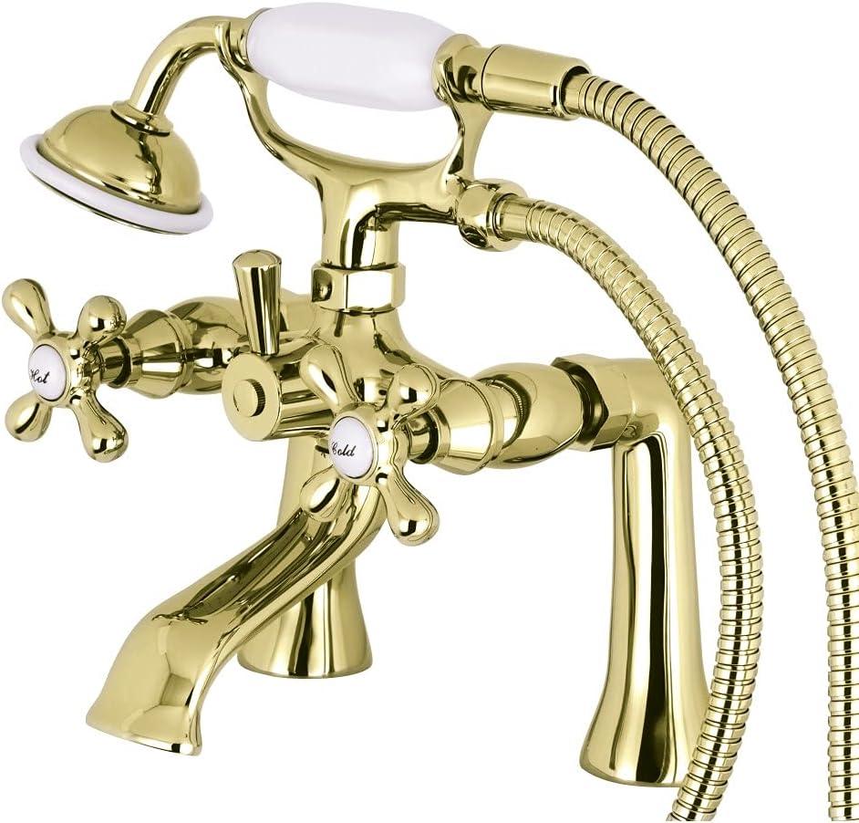 Kingston Brass Kingston Three-Handle 2-Hole Deck Mount Clawfoot Tub Faucet with Hand Shower