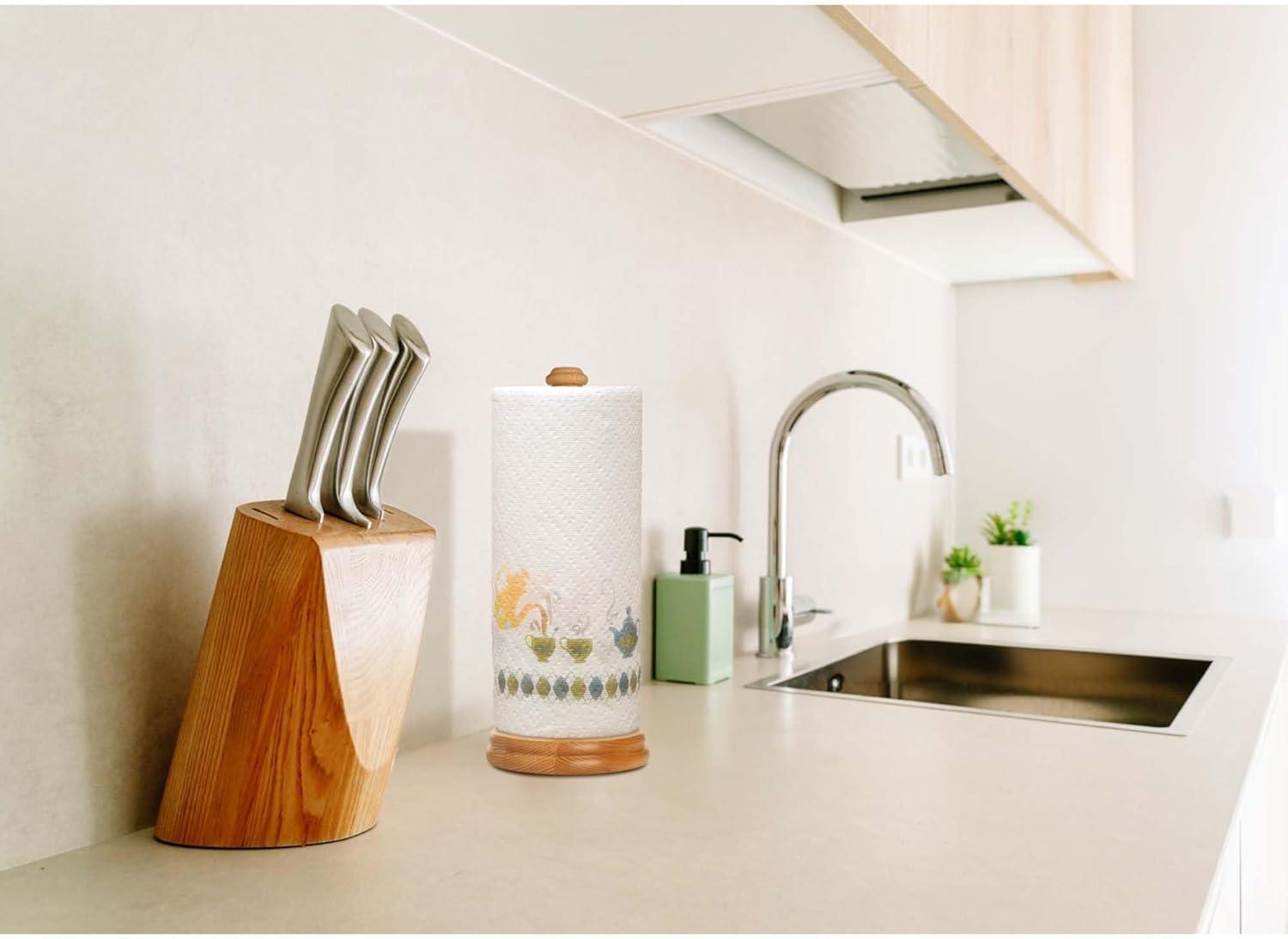 Beechwood Upright Paper Towel Holder for Kitchen