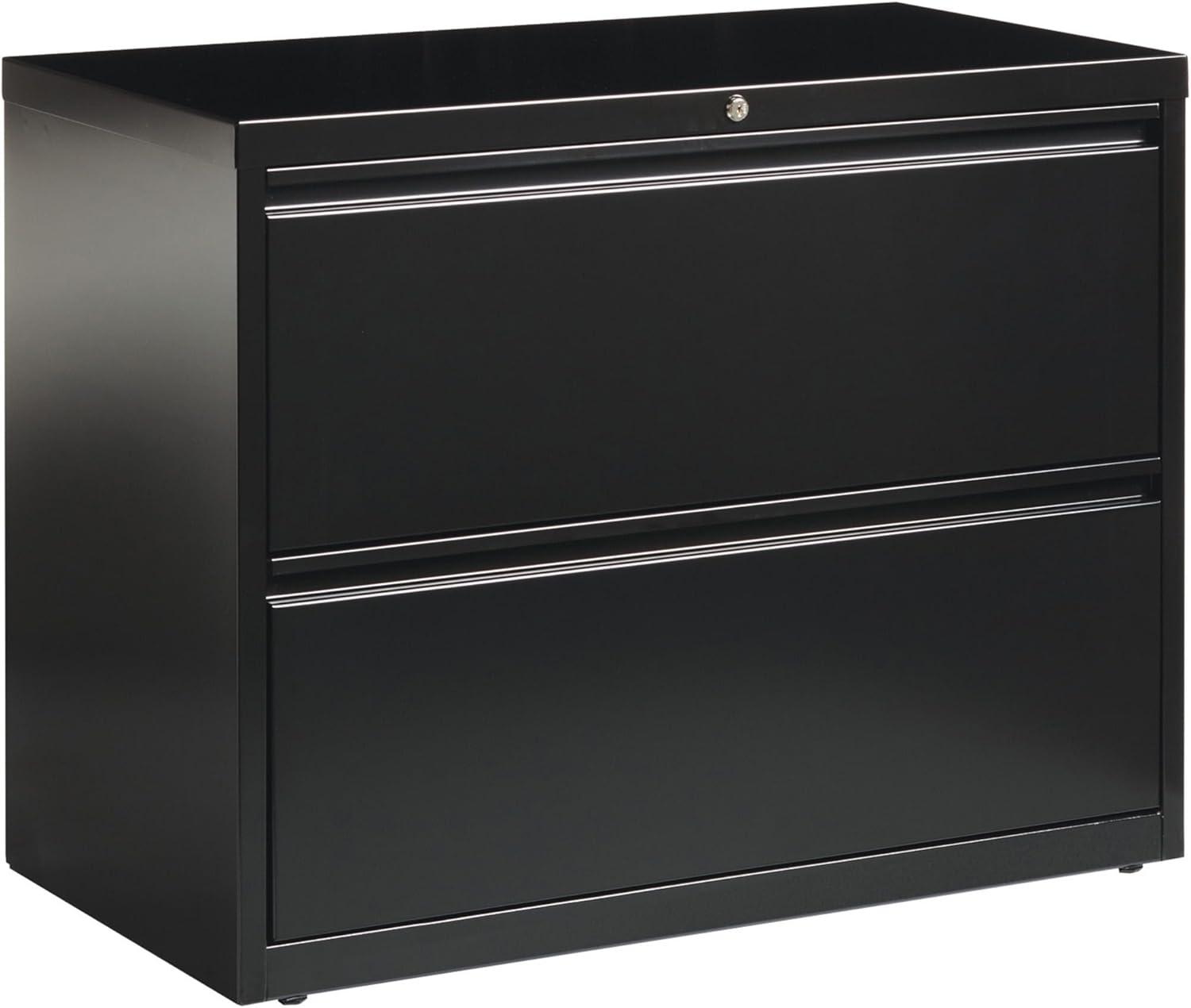 Lorell Lateral Files - 2-Drawer 36" x 18.6" x 28.1" - 2 x Drawer(s) for File - Letter, Legal, A4 - Lateral - Leveling Glide, Label Holder, Ball-bearing Suspension, Interlocking - Black - Steel - Recyc