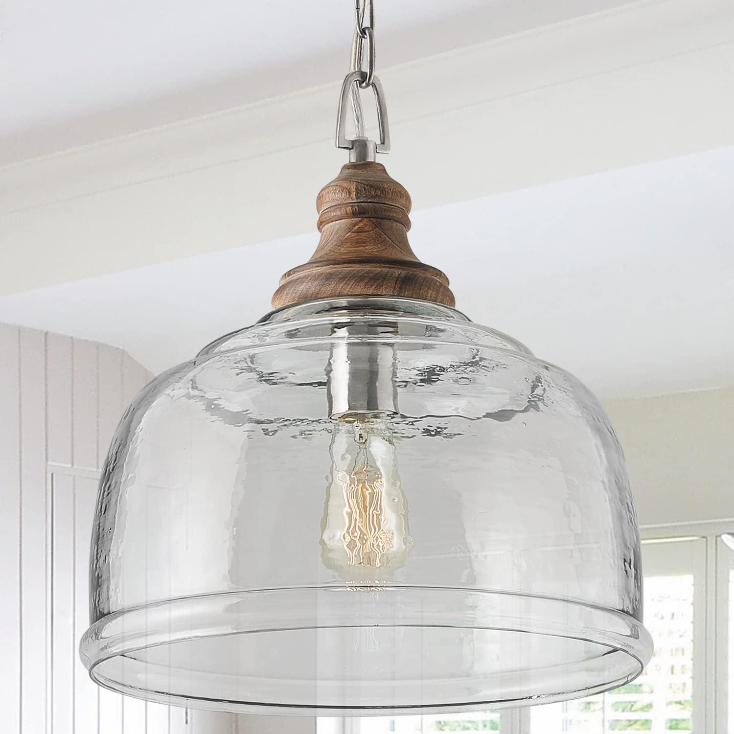 Capital Lighting Wood and Glass Bell Pendant Light - 330318GY